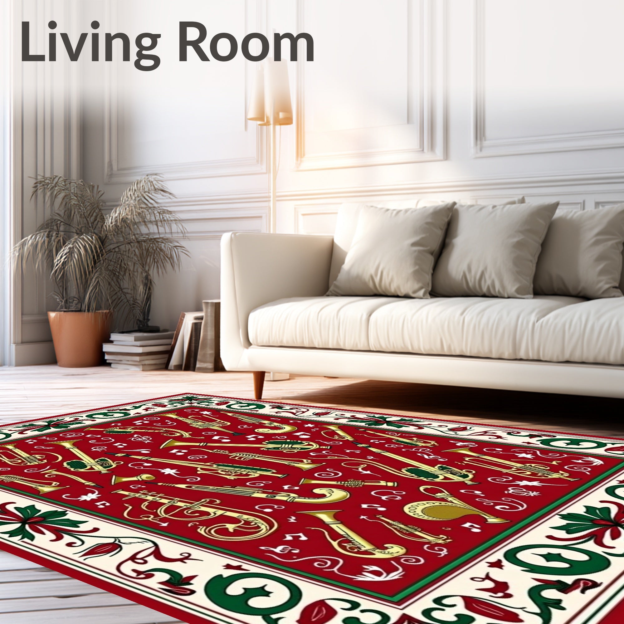 Musical Instruments Red Patterned Rug
