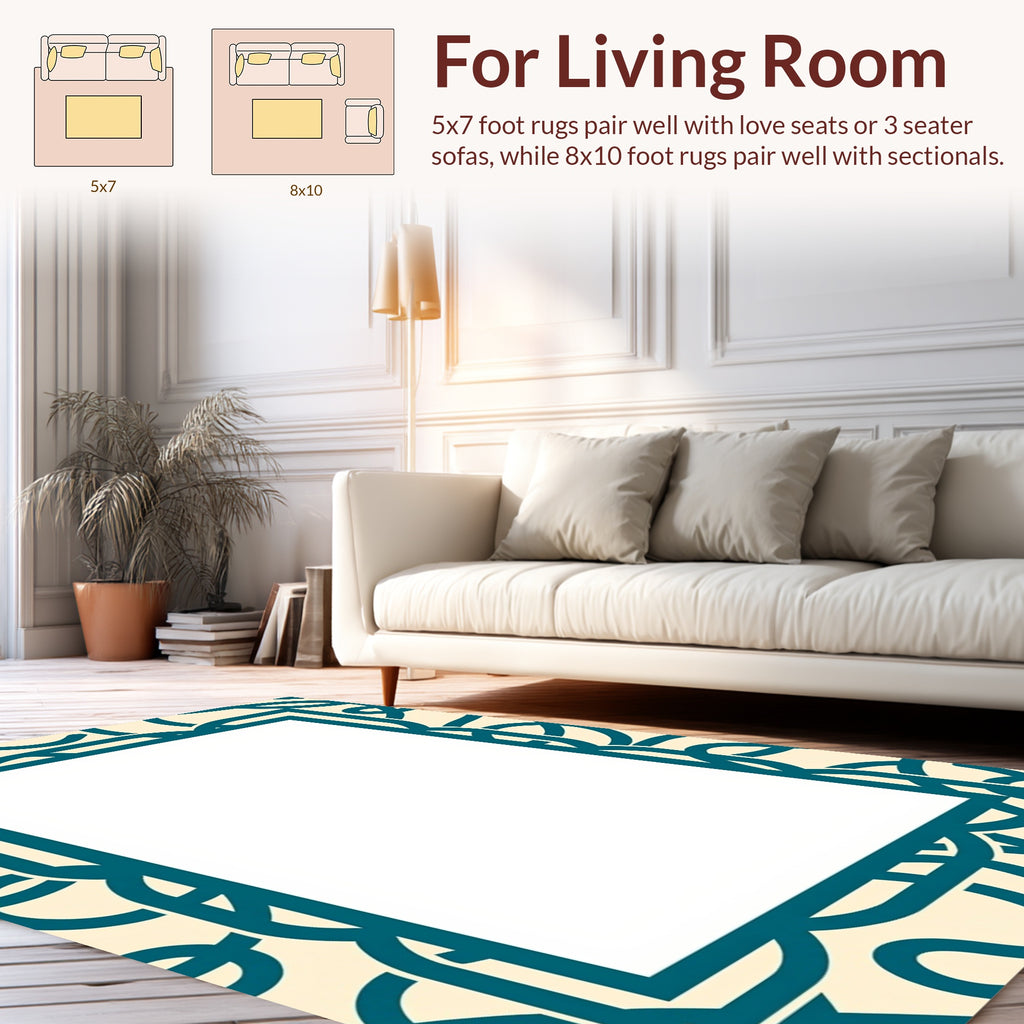 Teal Swirl Pattern Border Design Rug