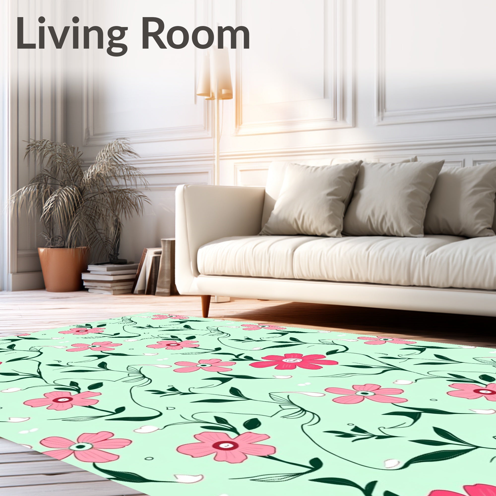 Floral Vines Pink Blossoms Design Rug