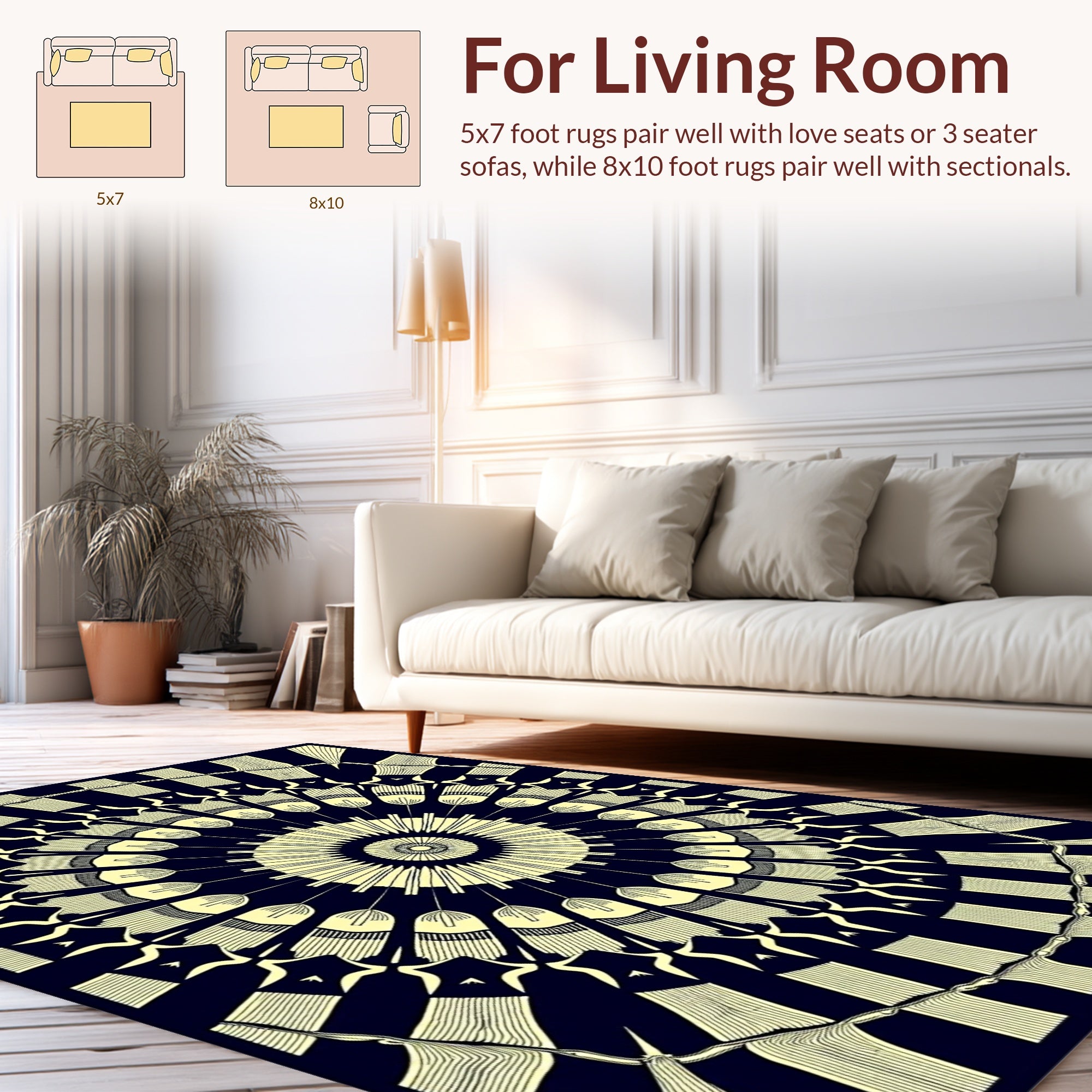 Retro Sunburst Geometric Pattern Rug