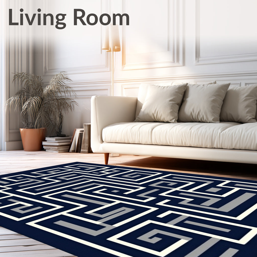 Modern Maze Patterned Geometric Design Rug