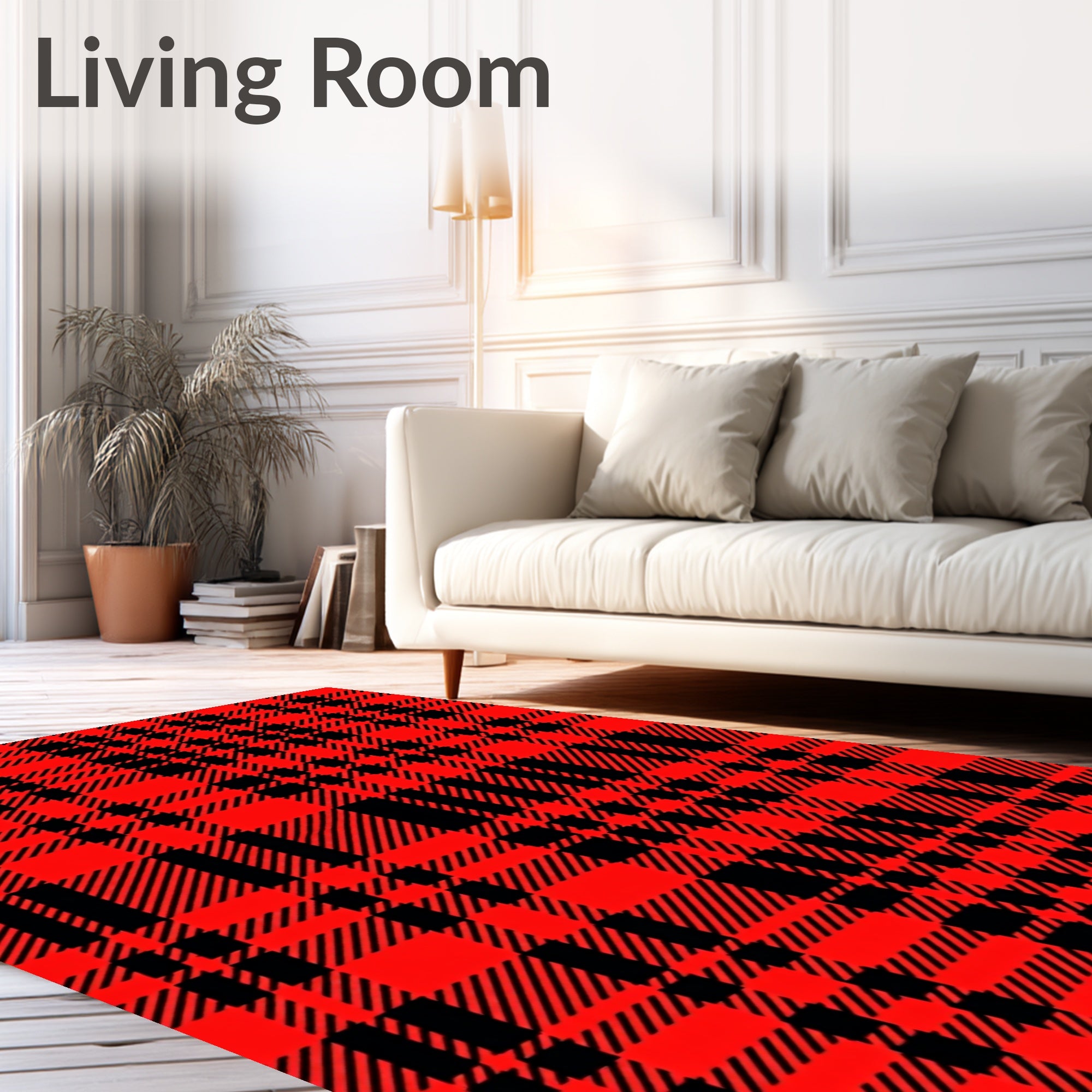Bold Red Black Tartan Pattern Rug