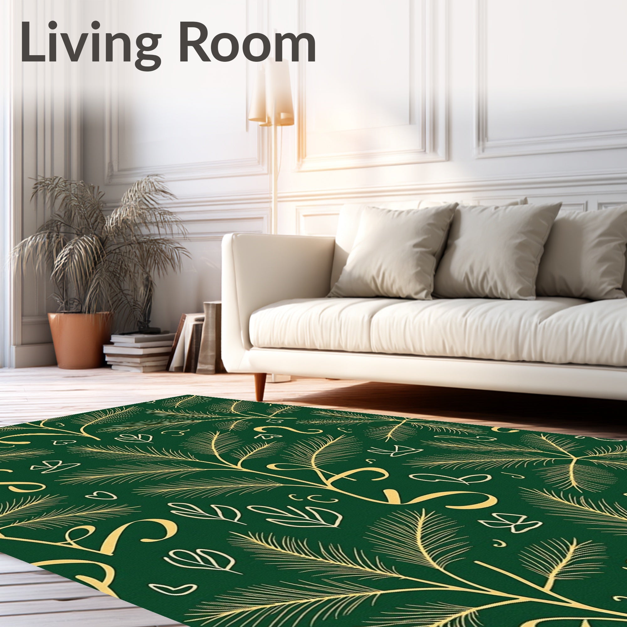 Green Gold Botanical Sketch Rug