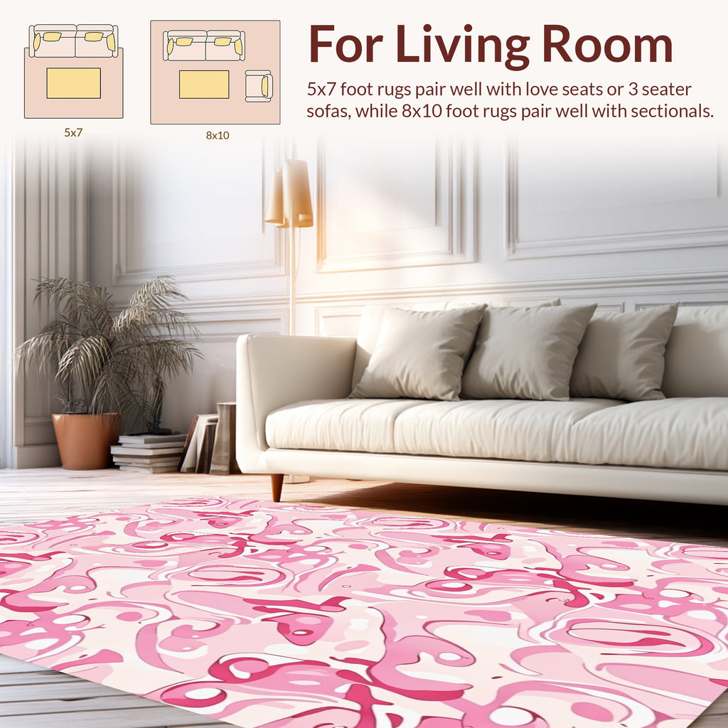 Contemporary Pink Swirl Abstract Design Rug