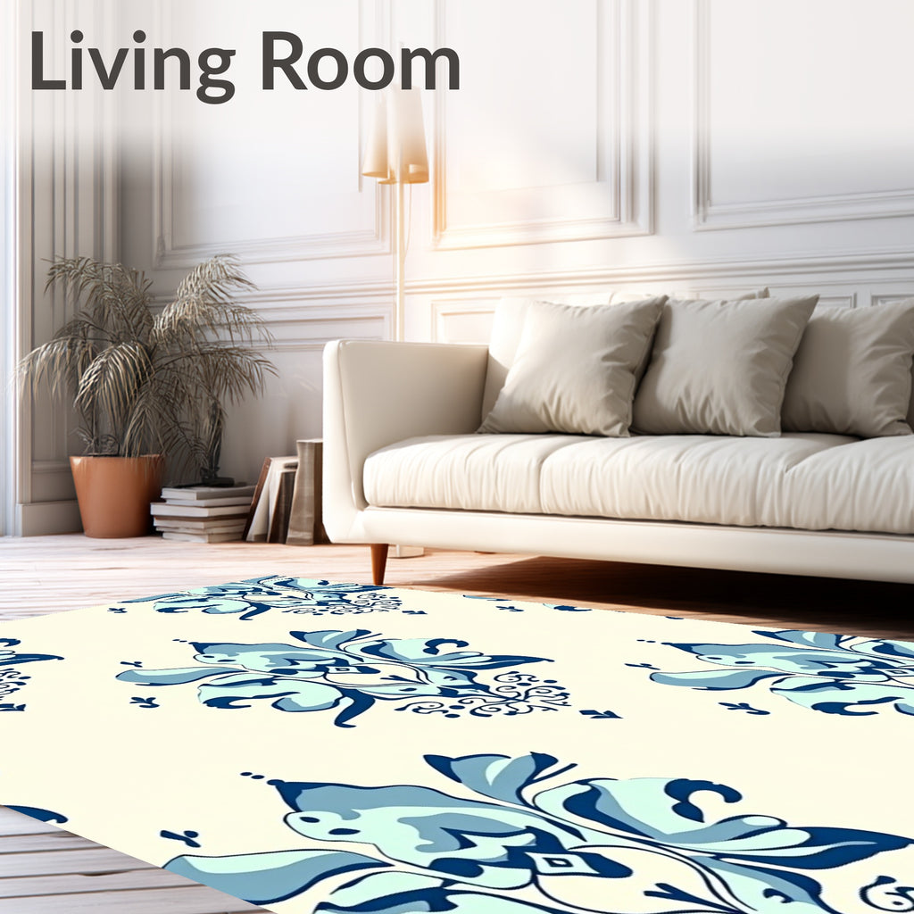 Classic Blue Floral Damask Pattern Rug
