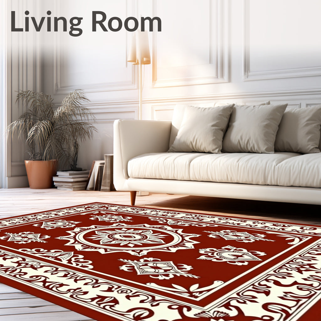 Ornate Red Cream Medallion Pattern Rug