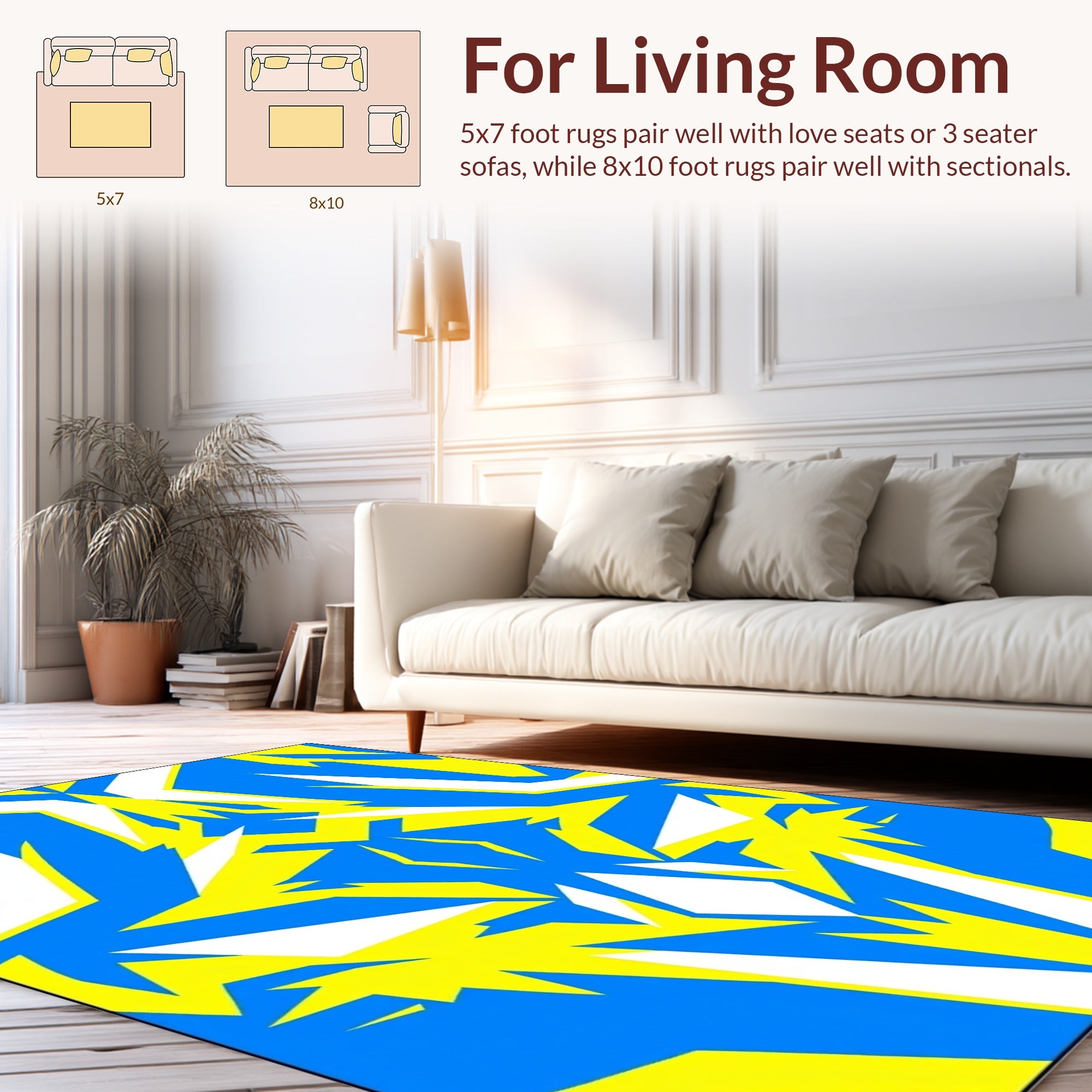 Bold Blue Yellow Abstract Shapes Rug
