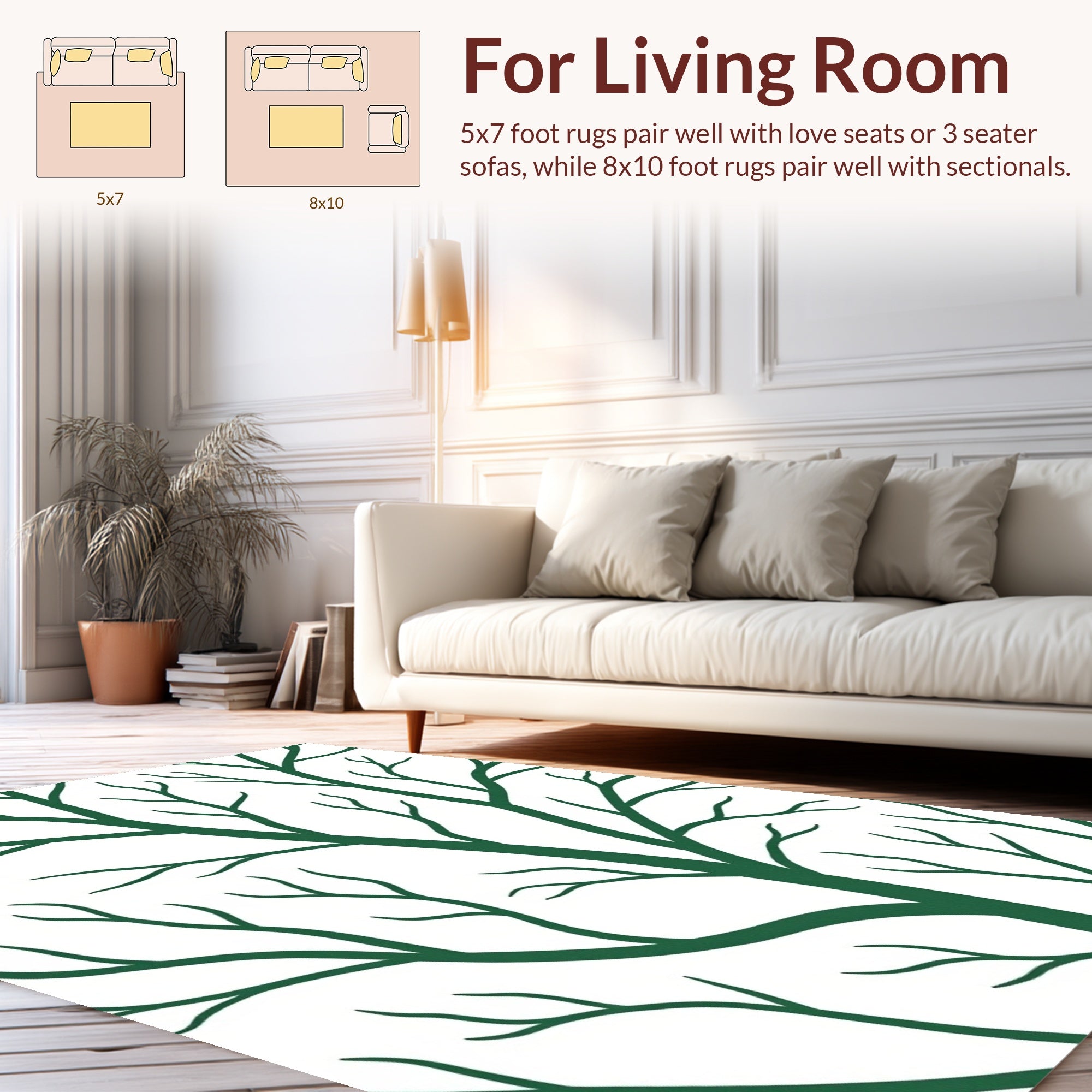 Dark Green Tree Branch Abstract Design Rug