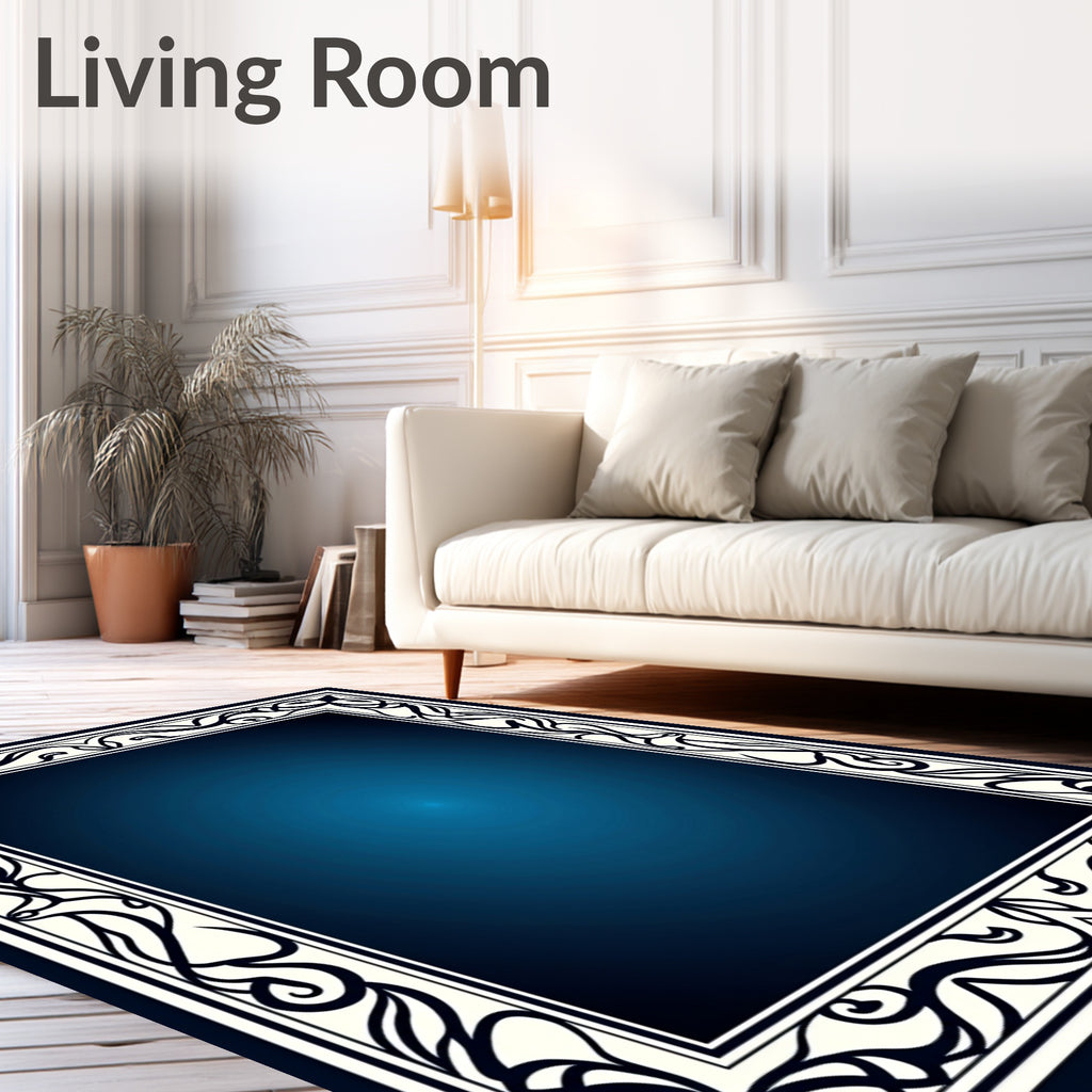 Classical Scrollwork Cream And Navy Rug