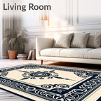 Elegant Navy Starburst Medallion Pattern Rug