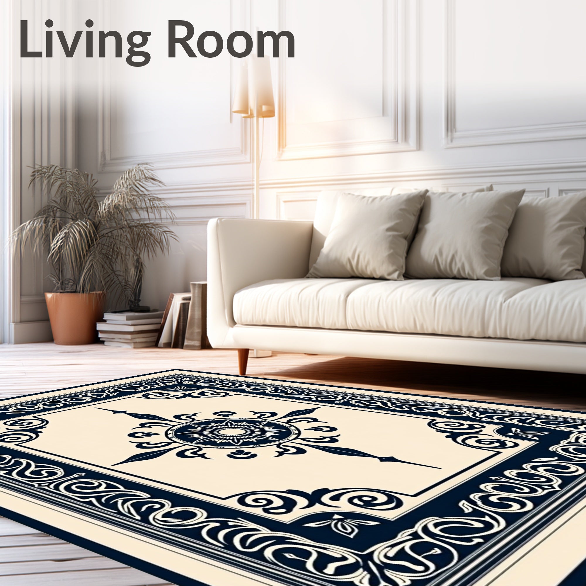 Elegant Navy Starburst Medallion Pattern Rug