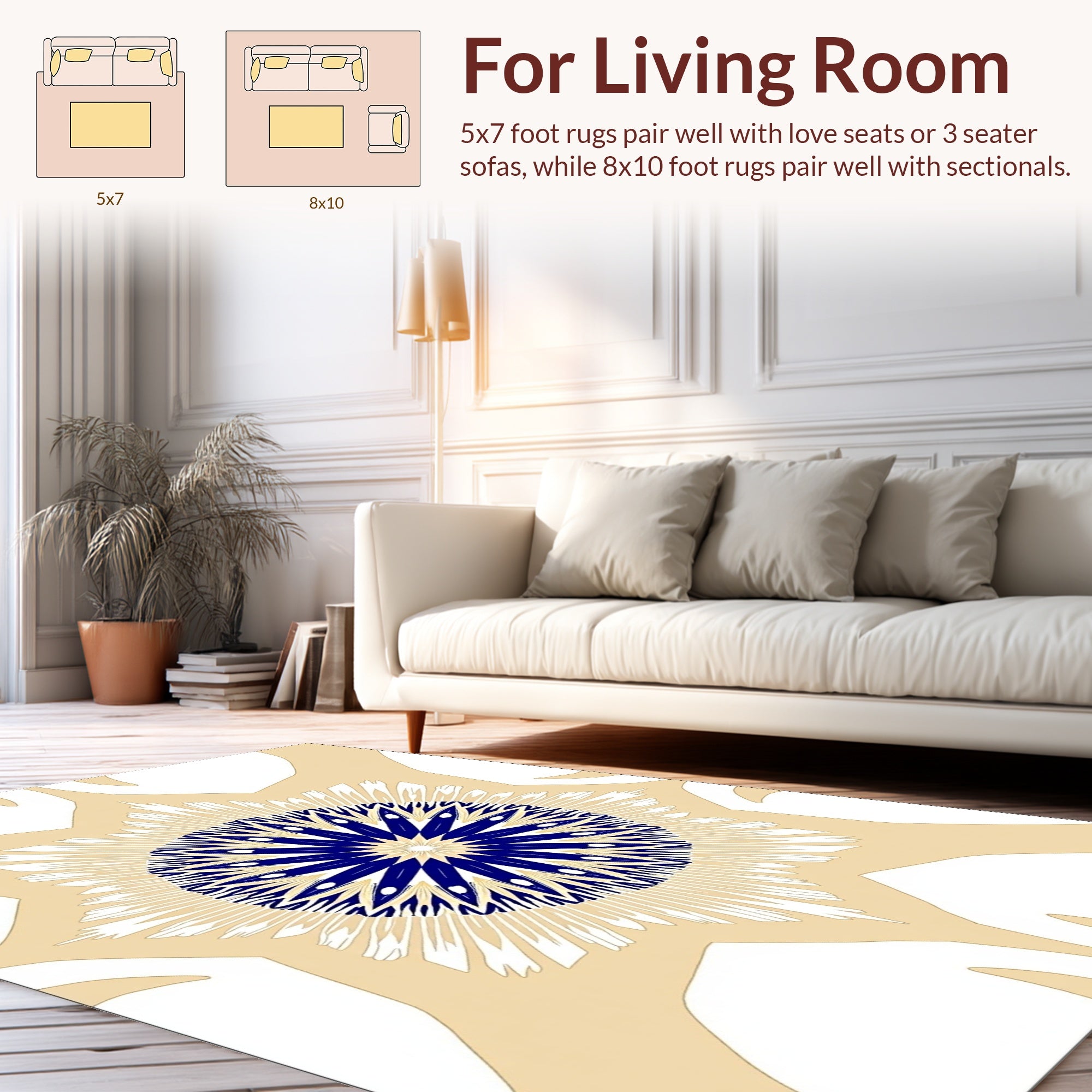 Bold Blue Sunburst Radial Design Rug