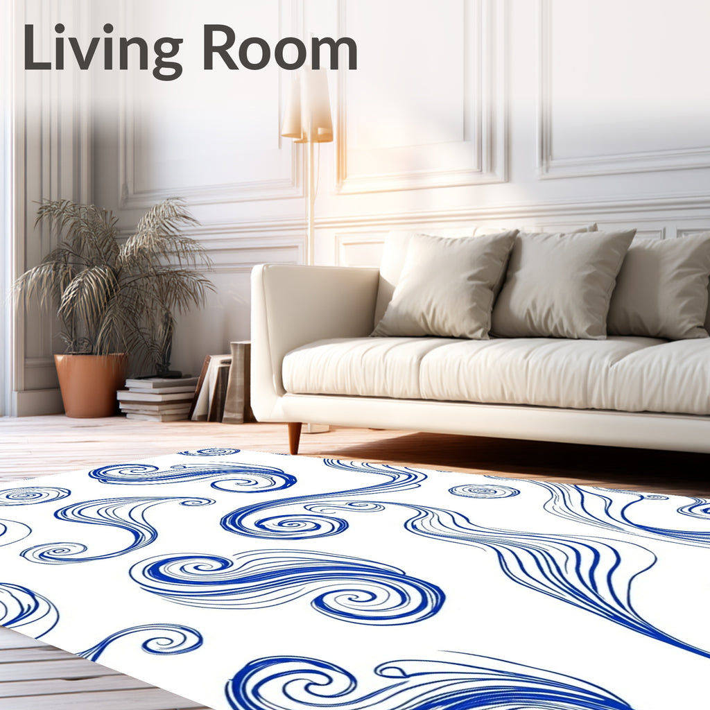 Blue Swirls Abstract Waves Design Rug