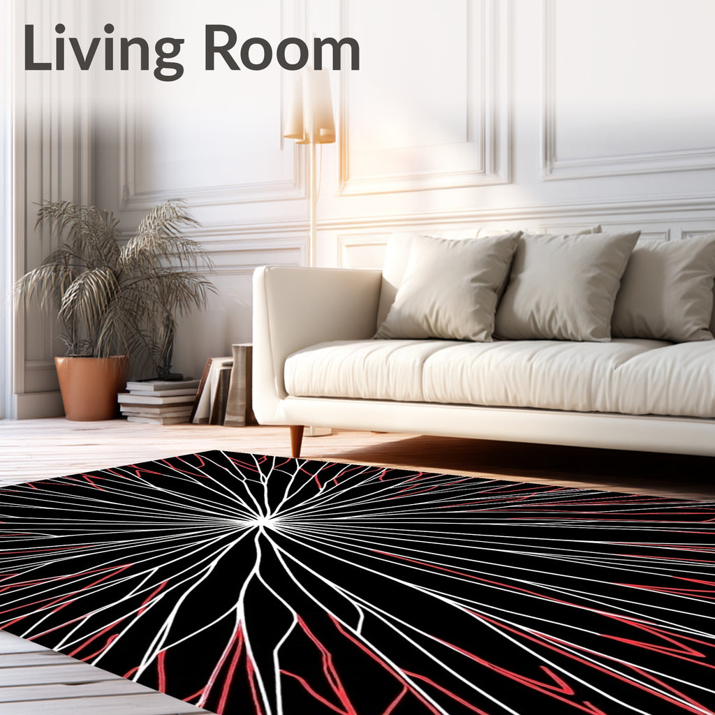 Black Red White Radial Design Rug