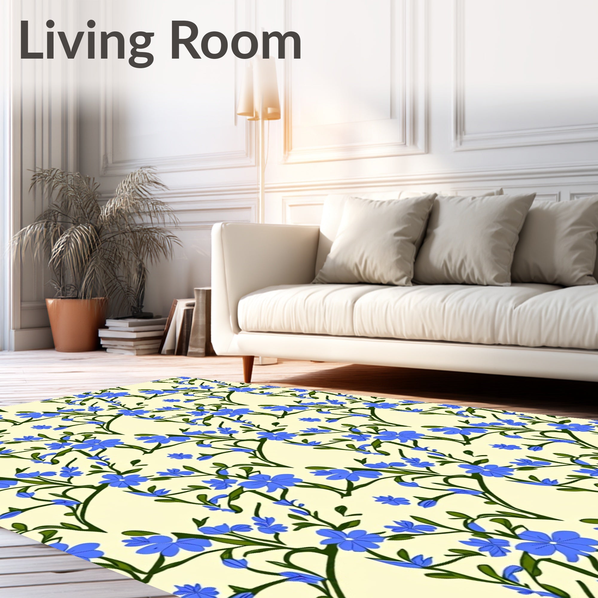 Blue Flowers on Cream Background Rug