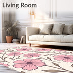 Pink Floral Stem Pattern Design Rug
