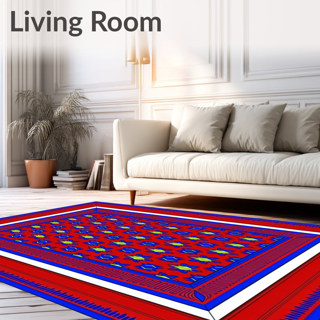 Bold Red Blue Geometric Pattern Rug