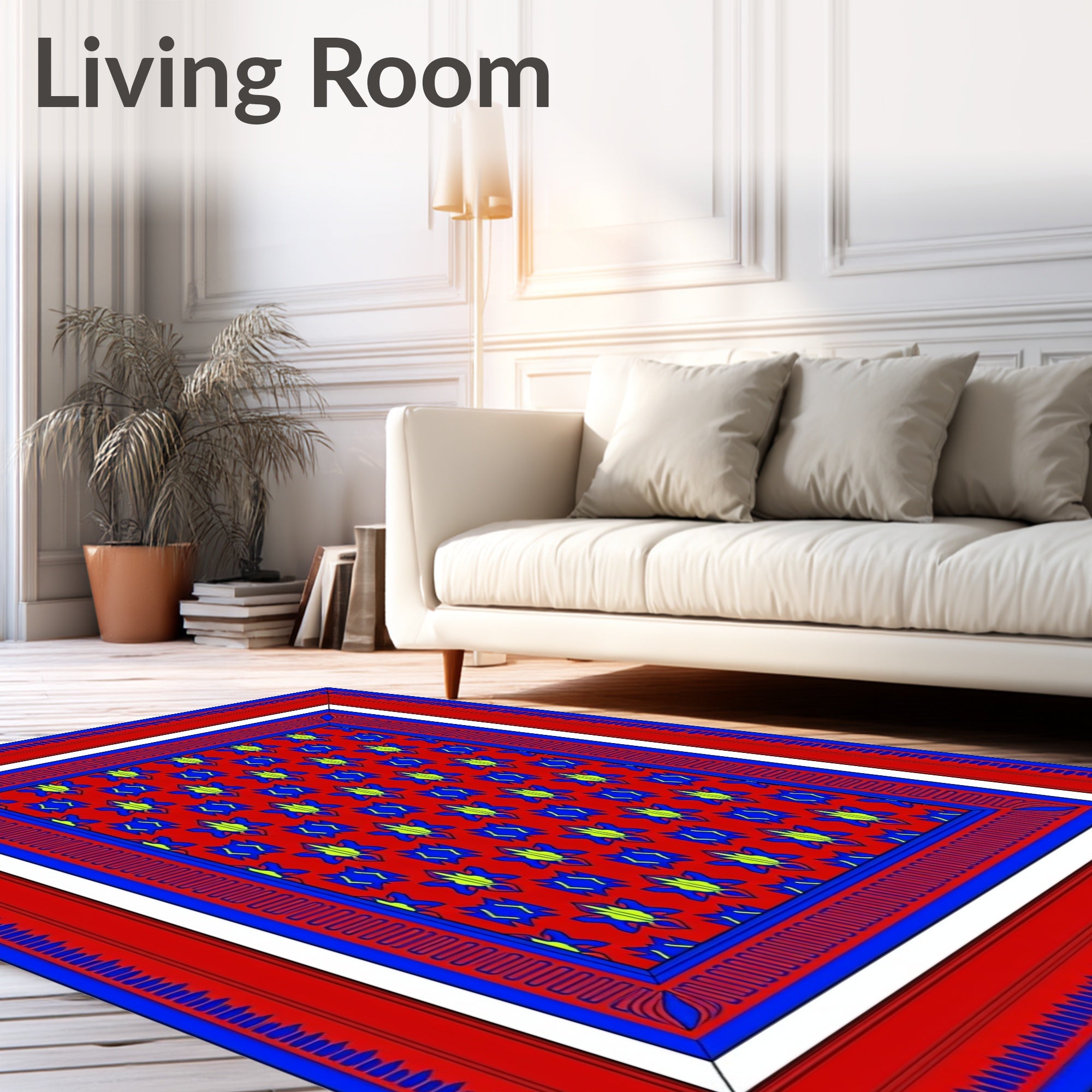 Bold Red Blue Geometric Pattern Rug