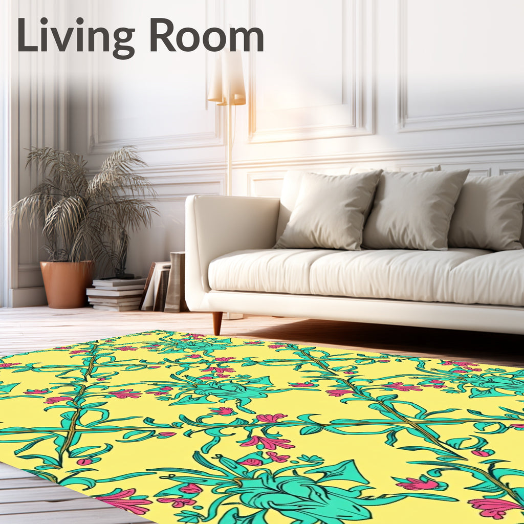 Art Nouveau Teal And Pink Floral Pattern Rug