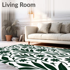 Dark Green Floral Branches Pattern Rug