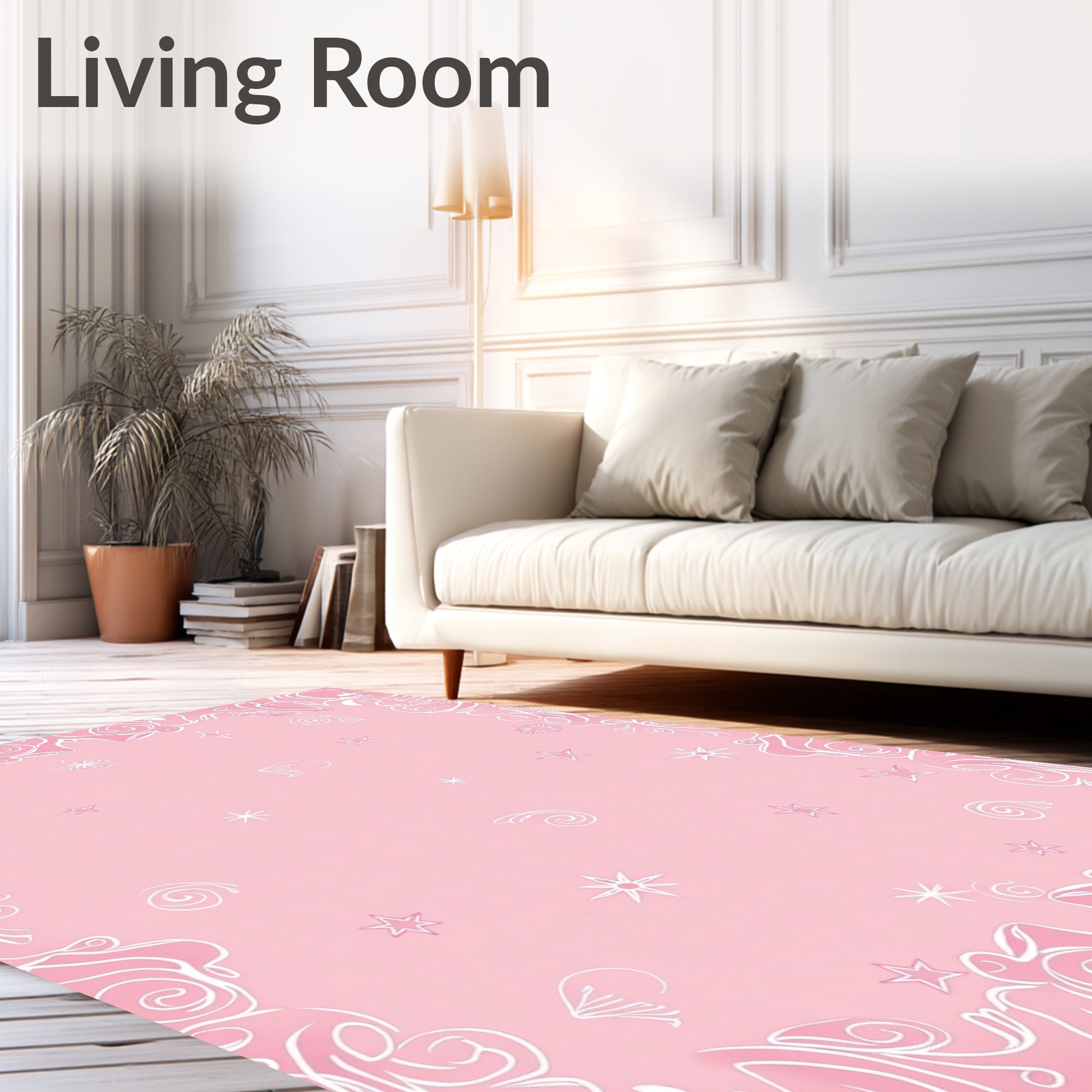 Delicate Pink Star Swirl Pattern Rug