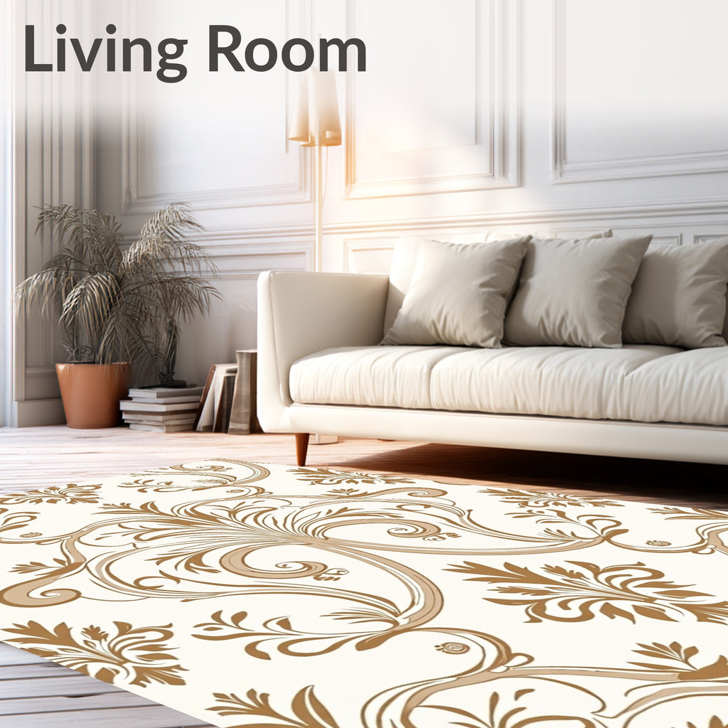 Elegant Bronze Floral Scrolls Fabric Rug