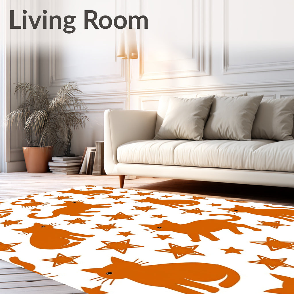 Playful Orange Cat Star Pattern Rug