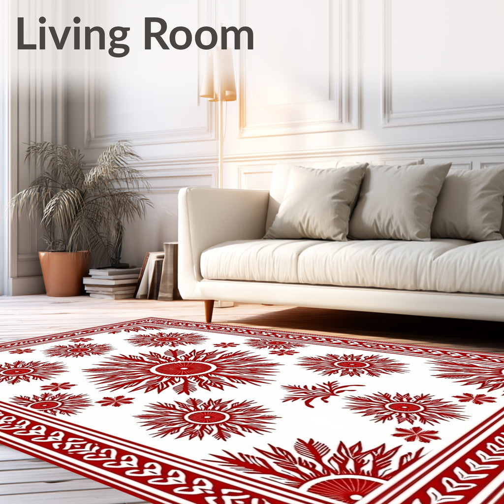 Red Sunburst Medallion Pattern Rug