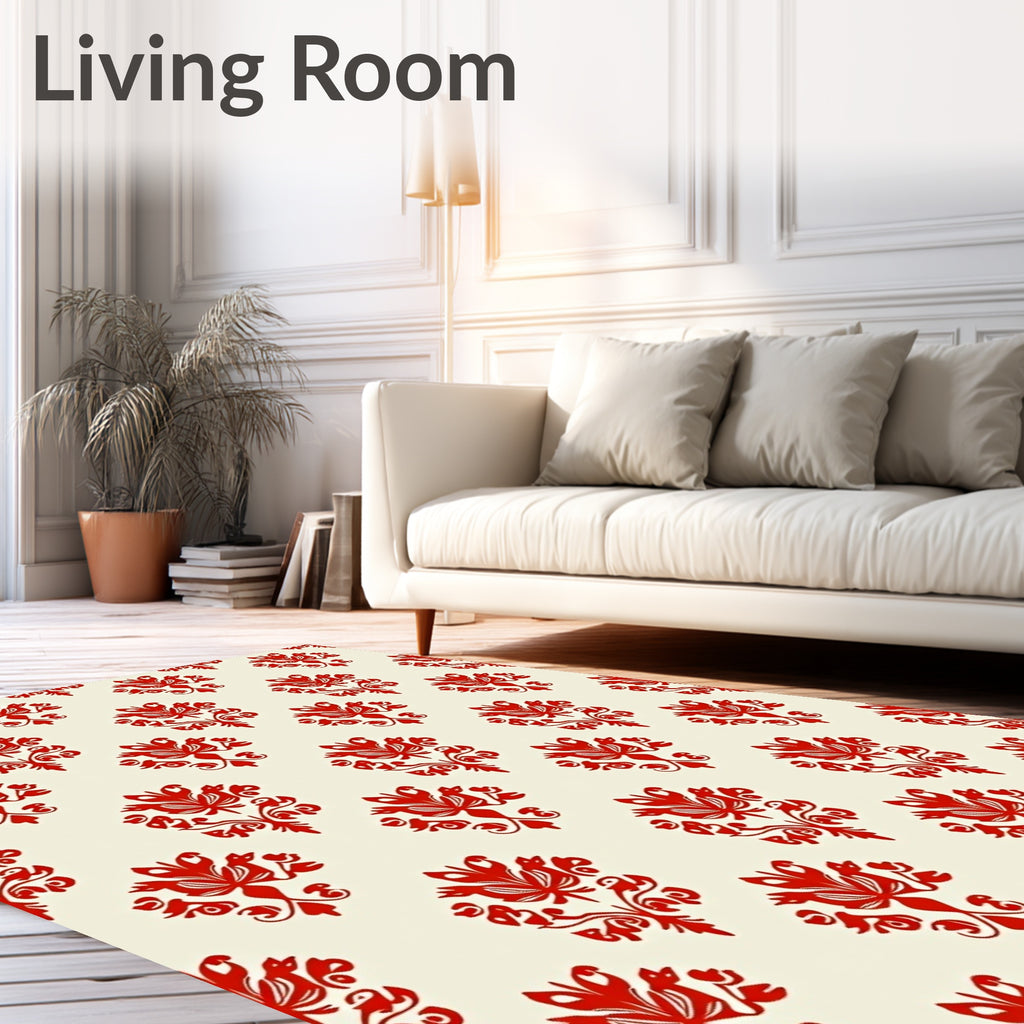 Classic Red Floral Damask Pattern Rug