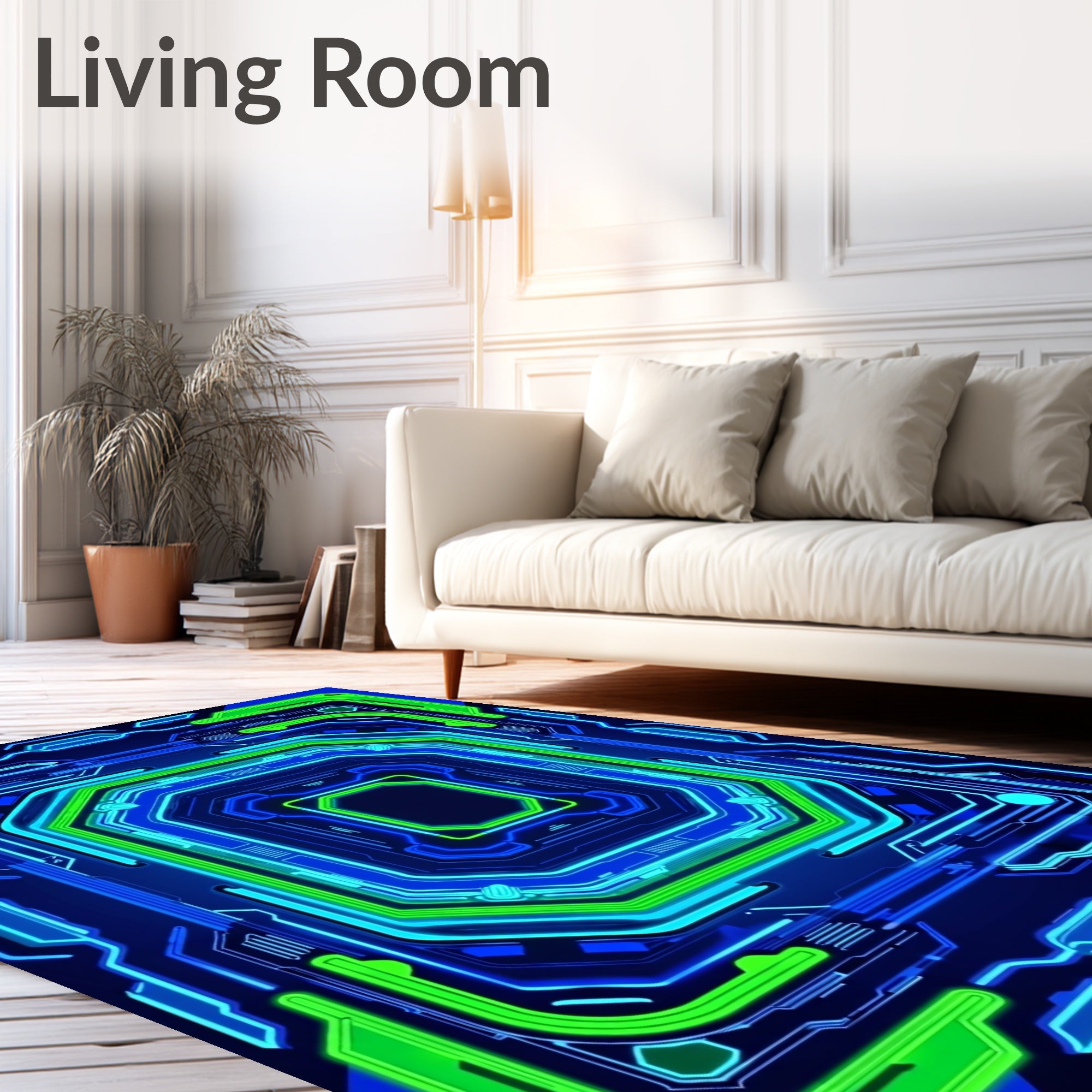 Futuristic Neon Circuit Board Pattern Rug
