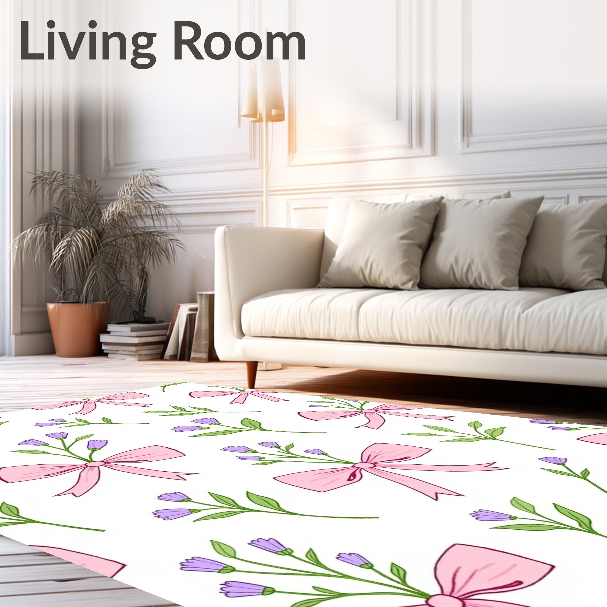 Floral Bow Patterned Cute Design Rug