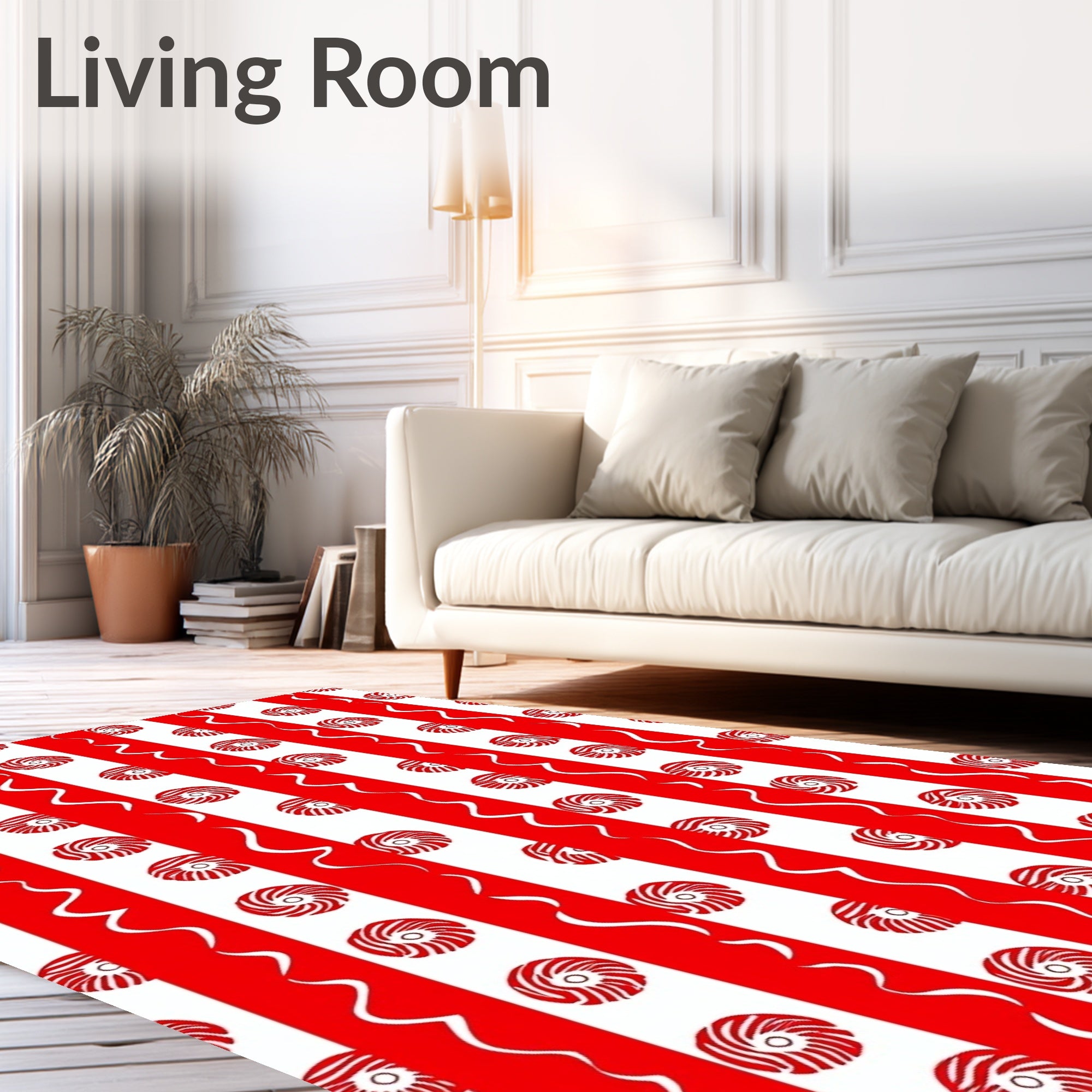 Red White Pinwheel Stripe Rug