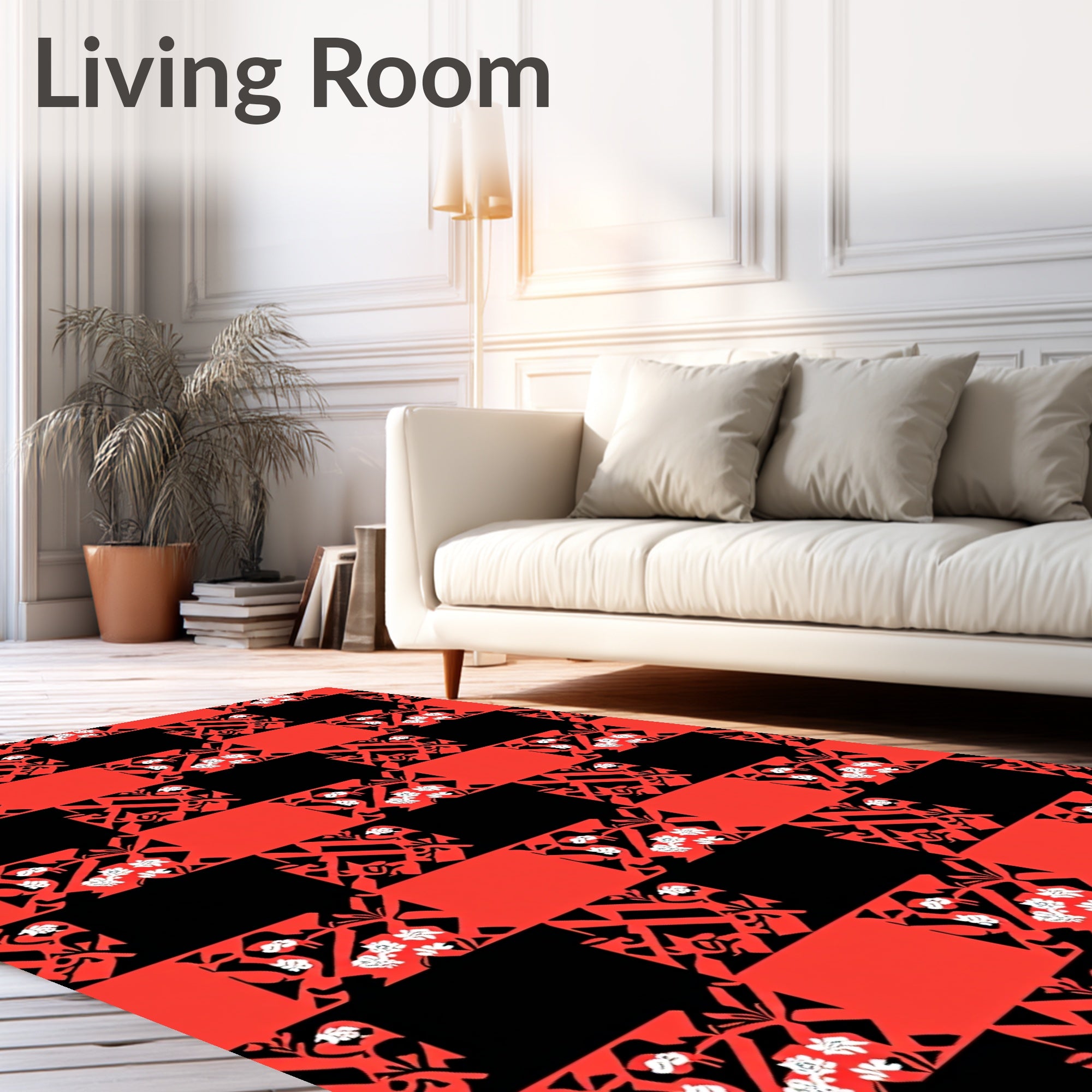 Red Black Geometric Floral Patchwork Rug
