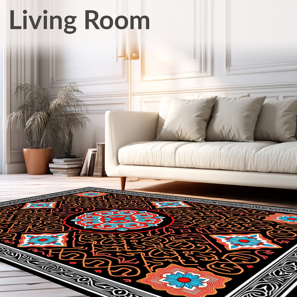 Ornate Graphic 4 Flower Design Rug