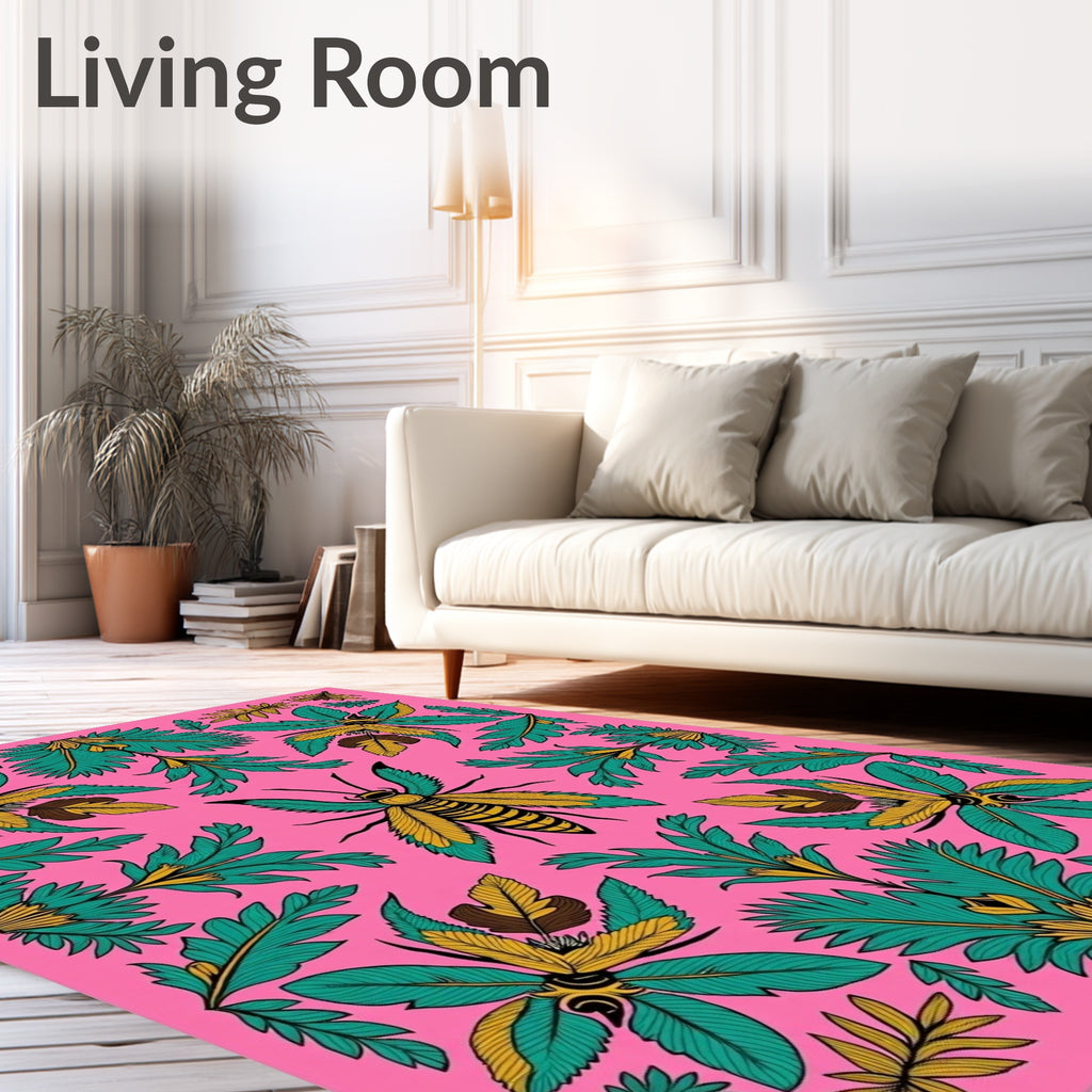 Whimsical Coral Flying Insect Garden Rug