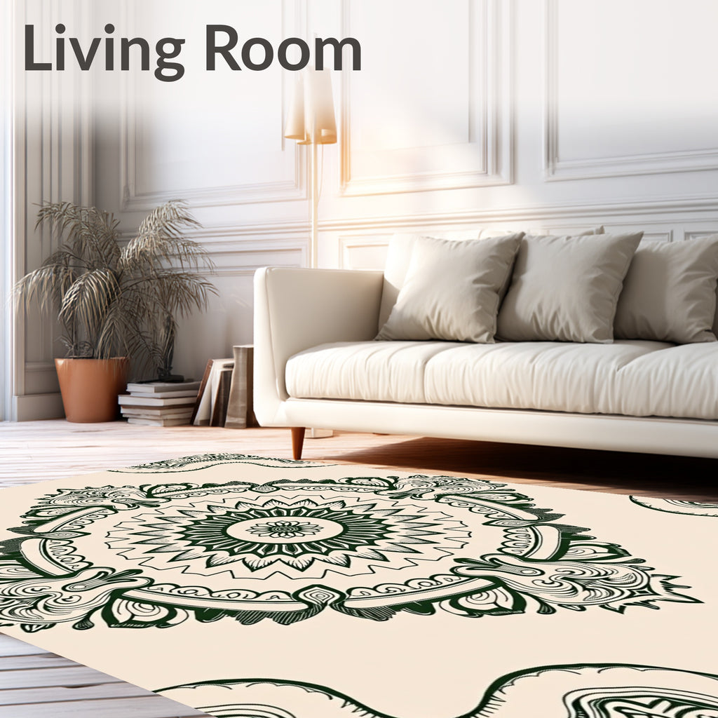 Delicate Teal Floral Medallion Mandala Rug