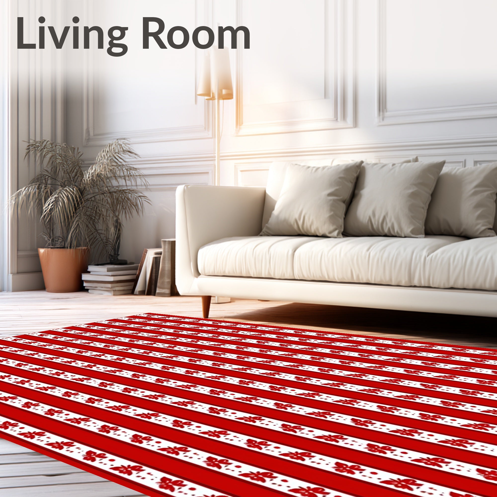 Red White Stripe Butterfly Pattern Rug