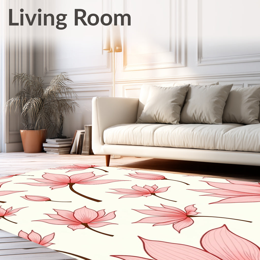 Delicate Pink Lotus Floral Pattern Rug