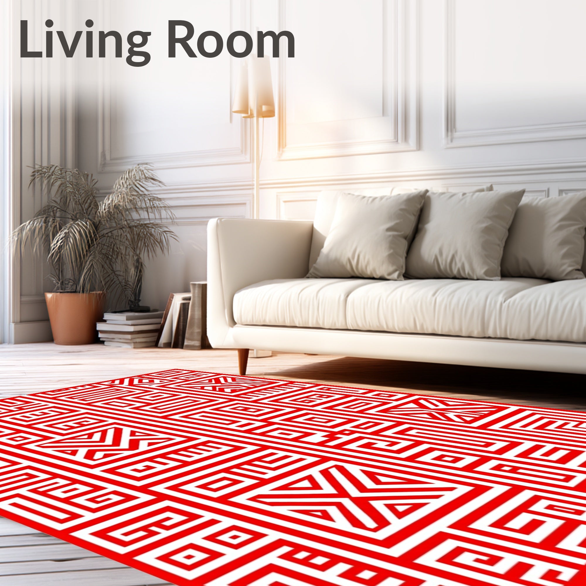 Geometric Red Maze Pattern Rug