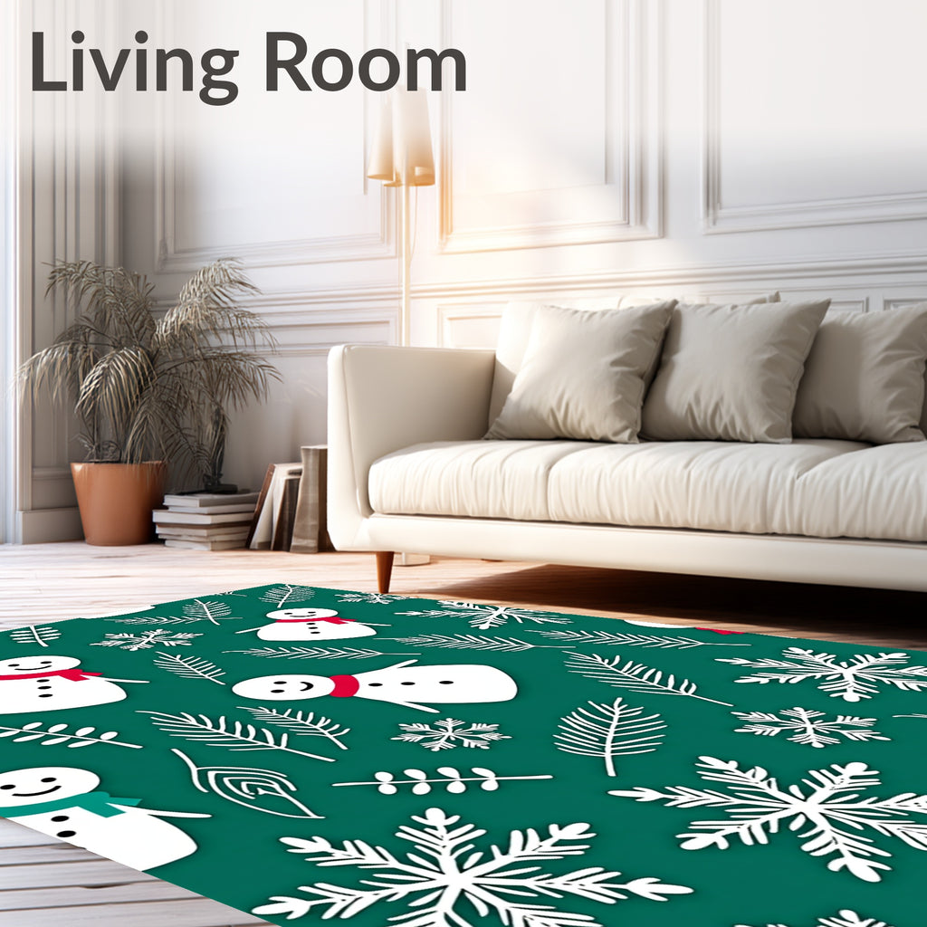 Festive Snowman Snowflake Print Rug