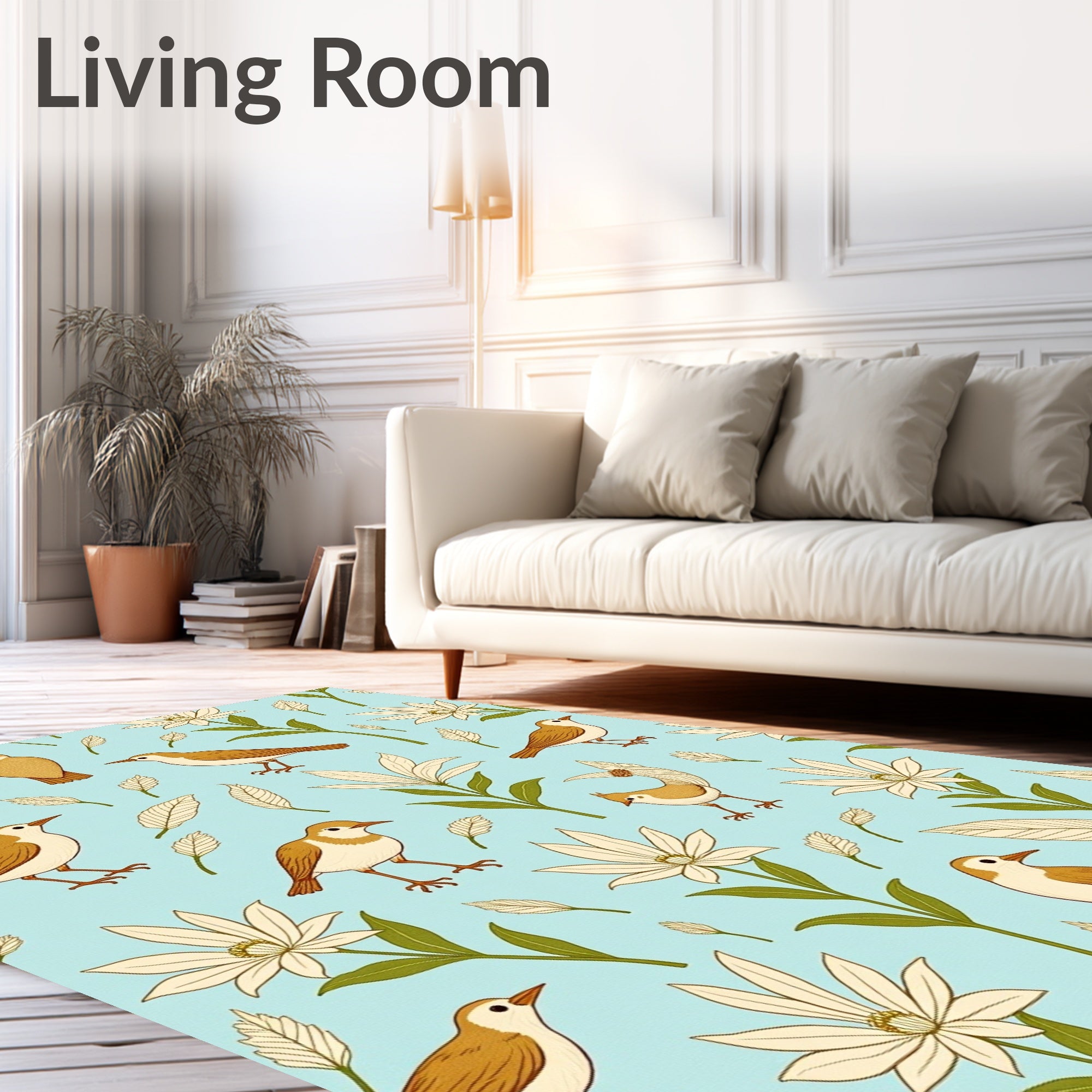 Birds and Flowers Pattern Rug