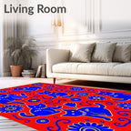 Playful Blue Cat Flower Motif Rug