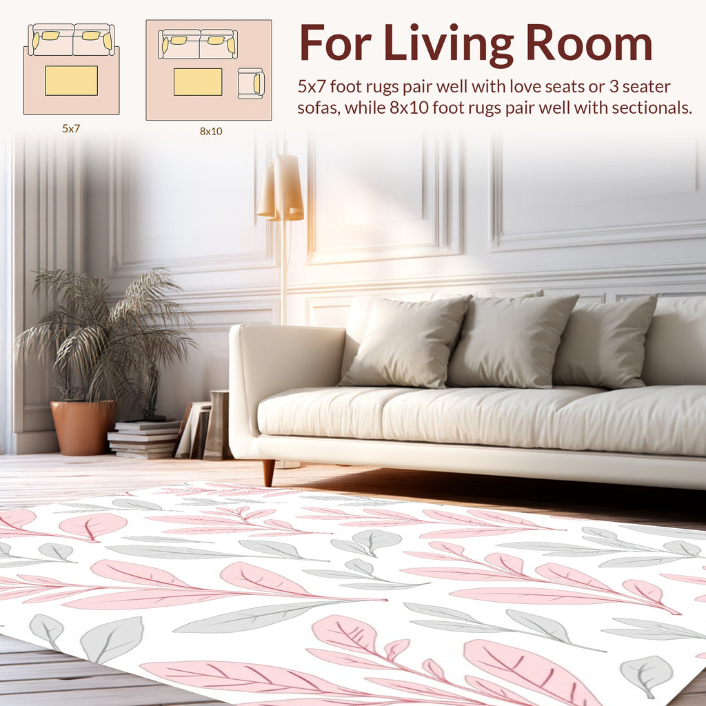 Soft Pink Gray Foliage Pattern Rug