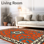 Orange Teal Floral Pattern Rug