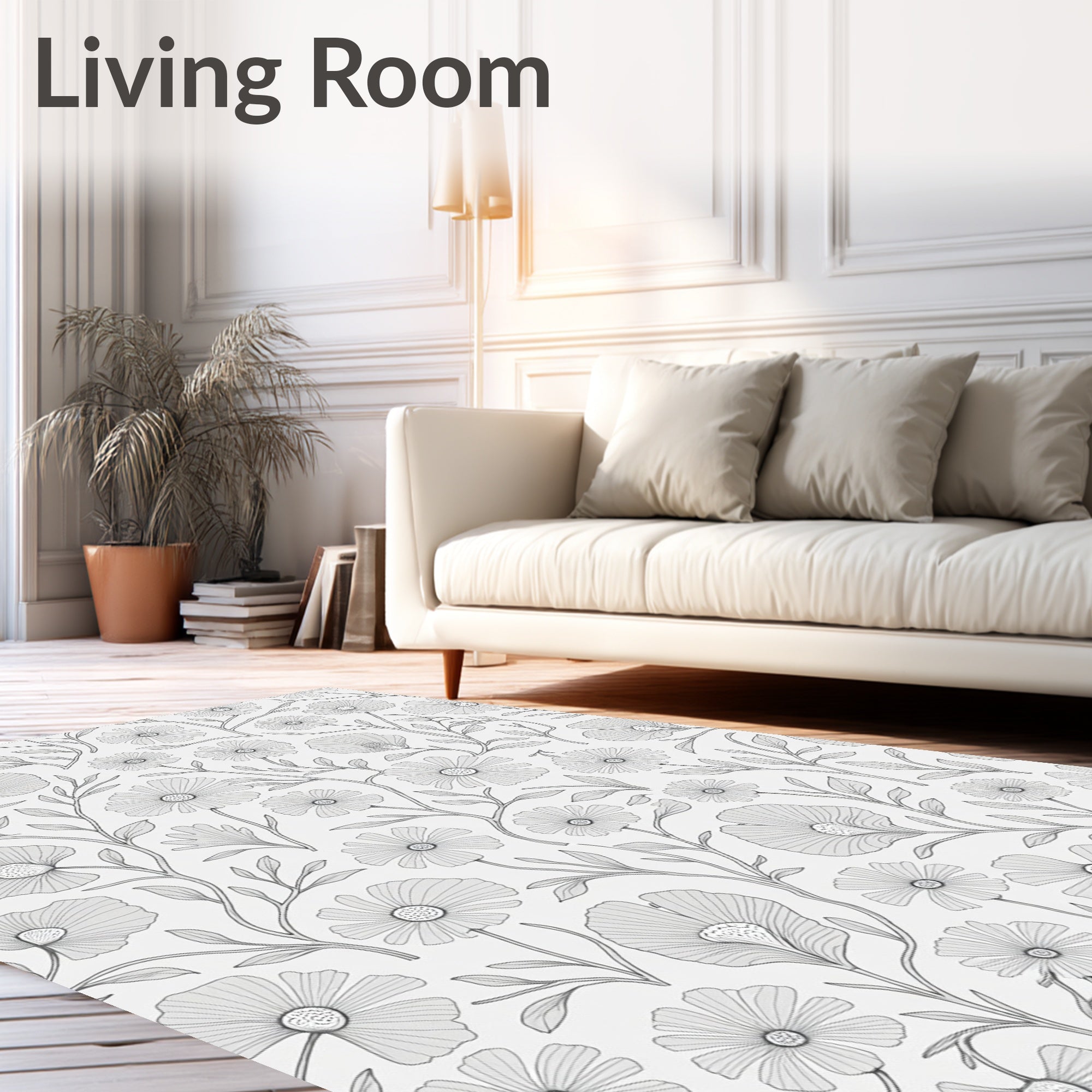 Delicate Floral Vine Line Art Rug
