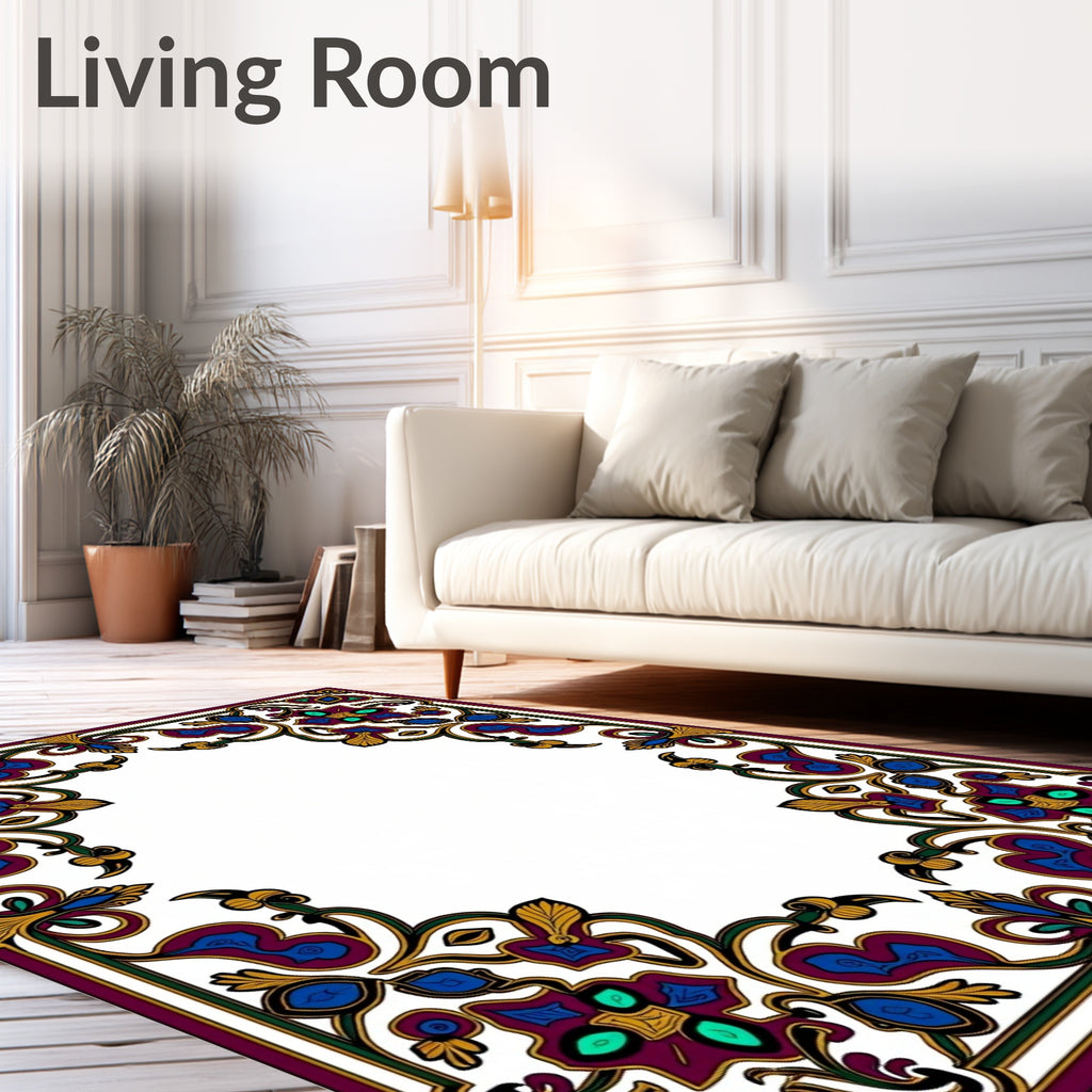 Intricate Floral Border Design Pattern Rug