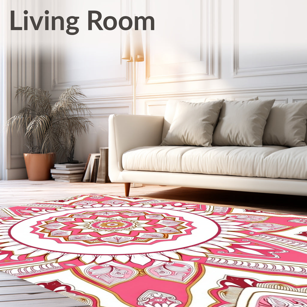 Pink Mandala Patterned Geometric Rug