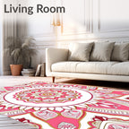 Pink Mandala Patterned Geometric Rug