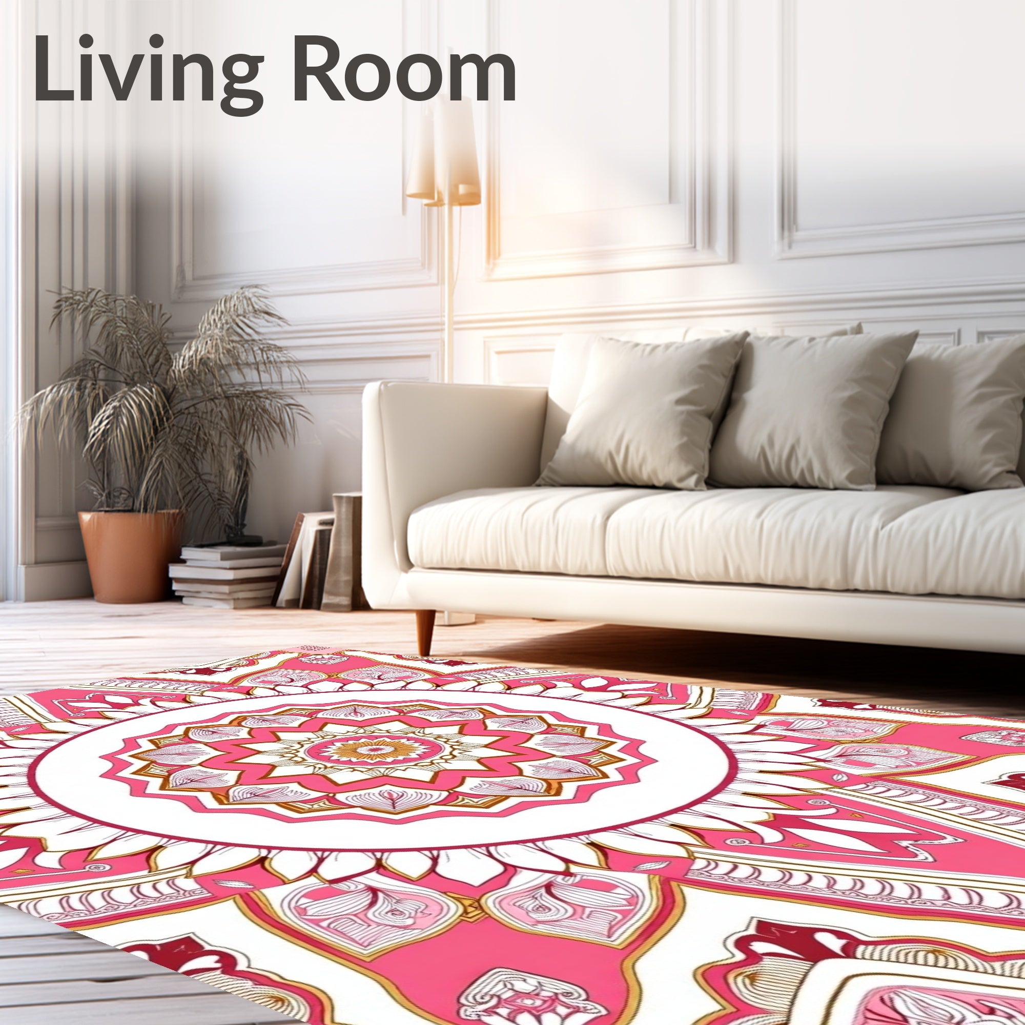 Pink Mandala Patterned Geometric Rug