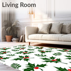 Holly Berries Festive Green Leaves Rug